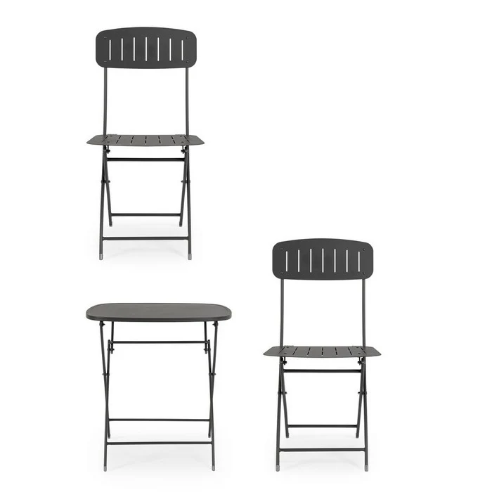 Set da giardino bistrot pieghevole con 2 sedie e tavolino in acciaio - Yvonne