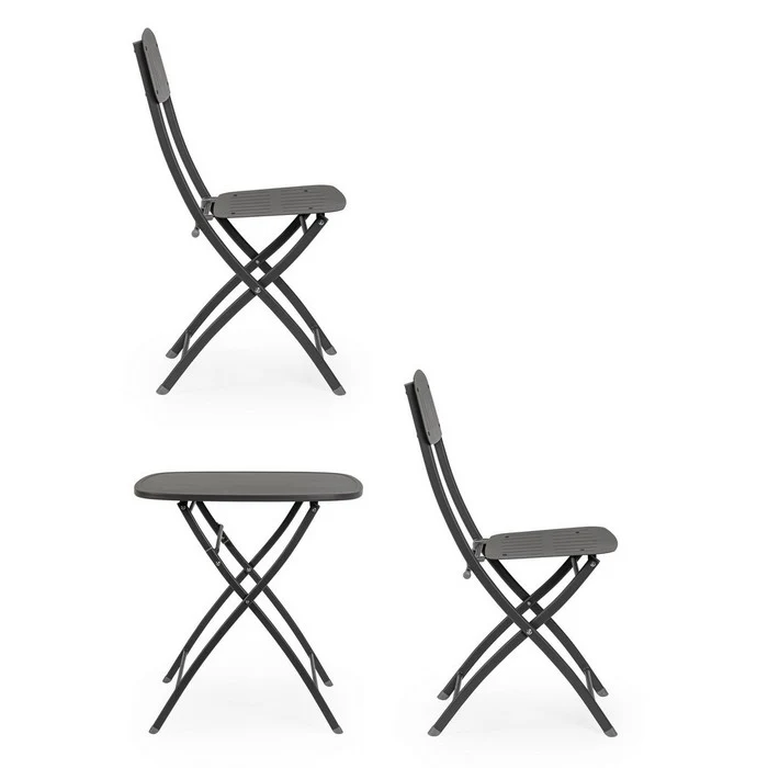 Set da giardino bistrot pieghevole con 2 sedie e tavolino in acciaio - Yvonne