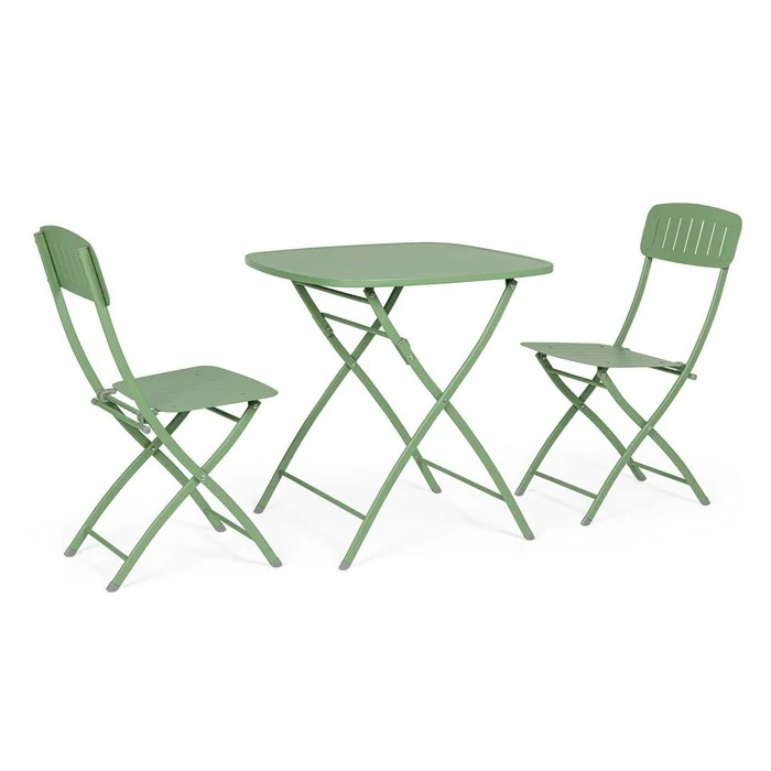 Set da giardino bistrot pieghevole con 2 sedie e tavolino in acciaio - Yvonne