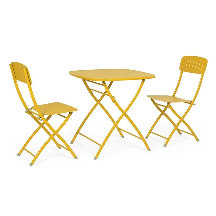 Set da giardino bistrot pieghevole con 2 sedie e tavolino in acciaio - Yvonne