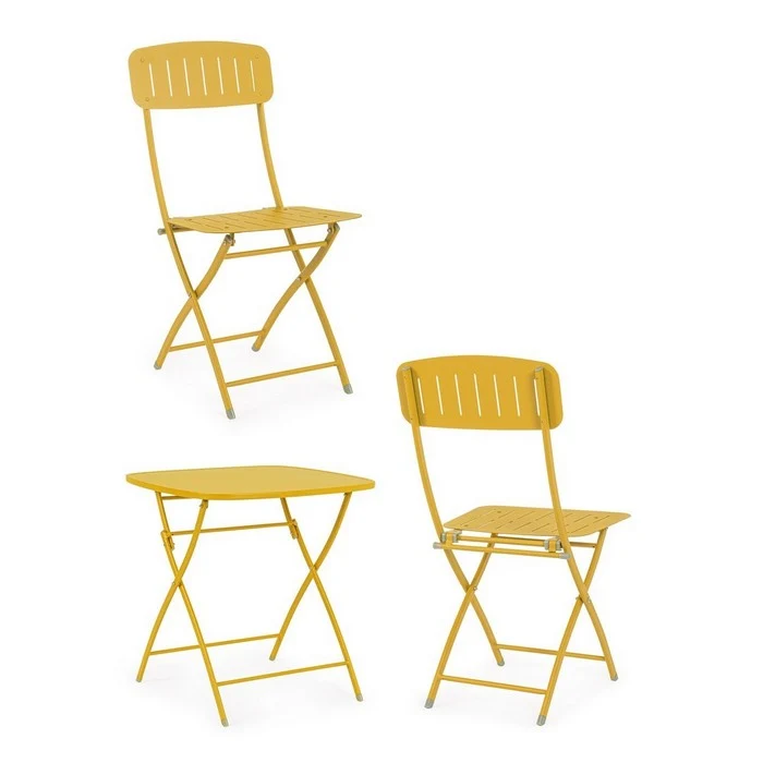 Set da giardino bistrot pieghevole con 2 sedie e tavolino in acciaio - Yvonne