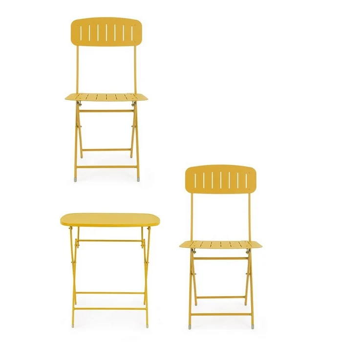 Set da giardino bistrot pieghevole con 2 sedie e tavolino in acciaio - Yvonne