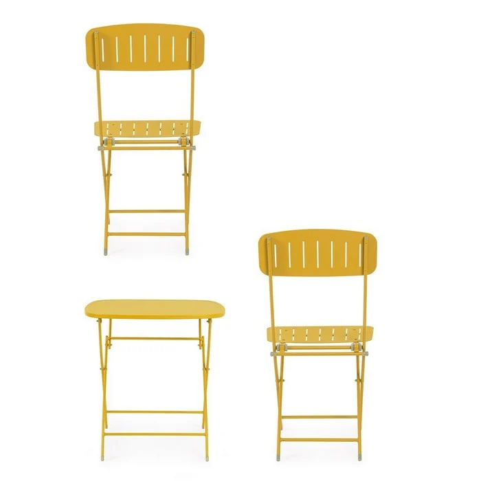 Set da giardino bistrot pieghevole con 2 sedie e tavolino in acciaio - Yvonne