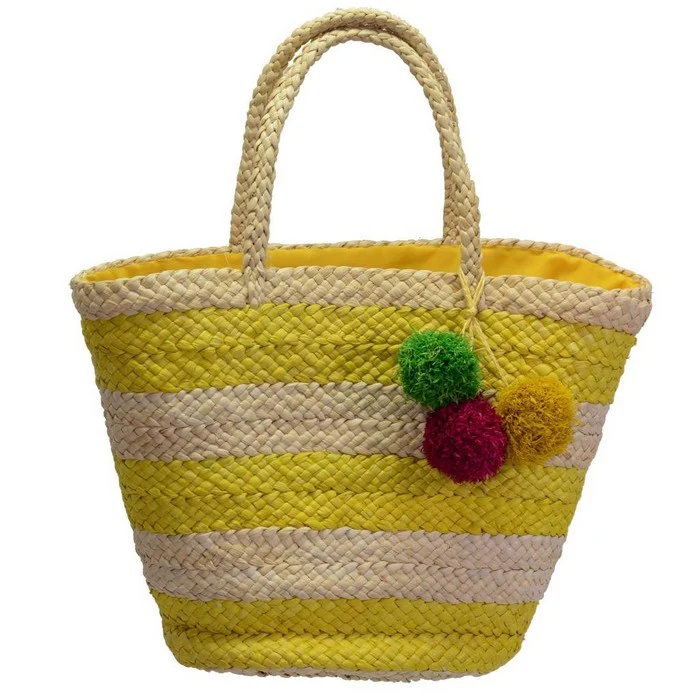 Borsa in paglia ponpon