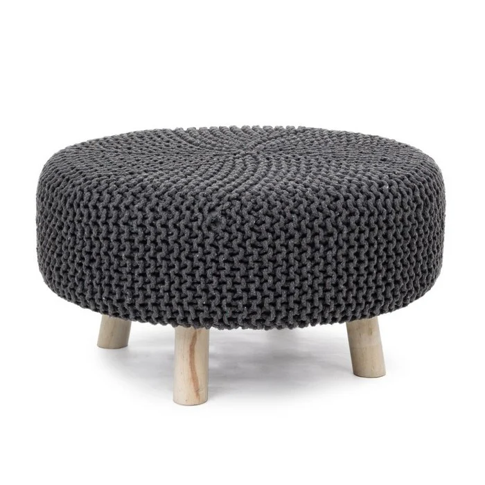 Sgabello tondo in tessuto con gambe in legno 60 cm - Braid