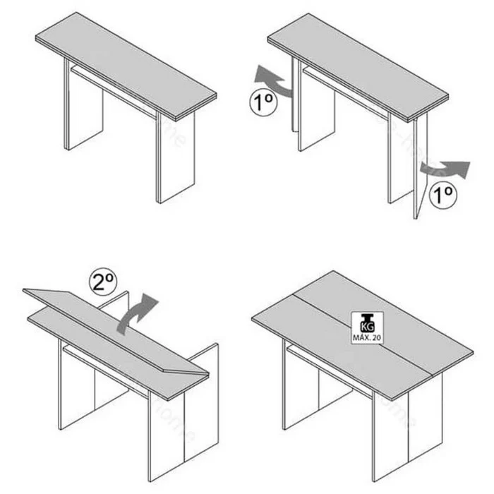 Tavolo console salvaspazio a libro bianco e cemento