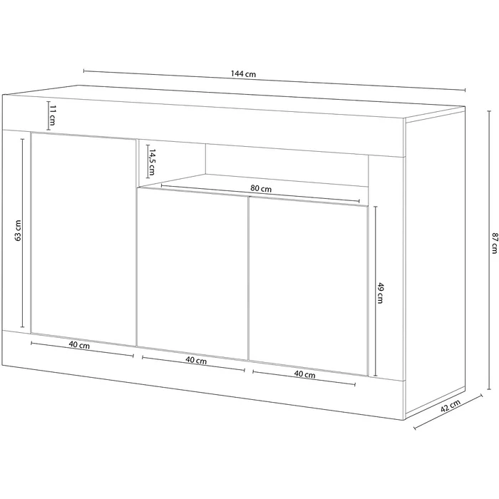 Credenza 3 ante rovere sbiancato
