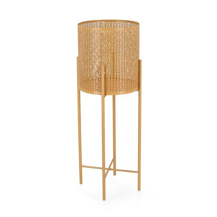 Porta vaso tondo alto giallo con supporti - Samir
