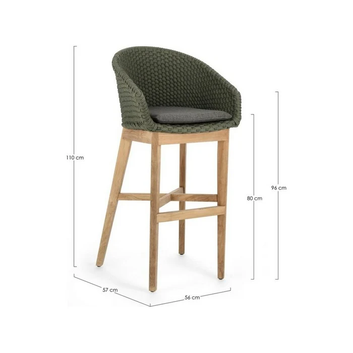 Sgabello alto da bar in corda e legno - Coachella