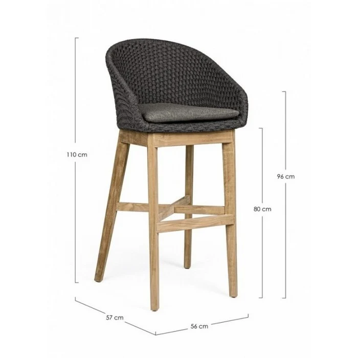 Sgabello alto da bar in corda e legno - Coachella