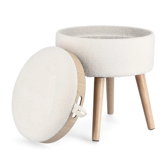 Sgabello contenitore in tessuto e legno - Zoya