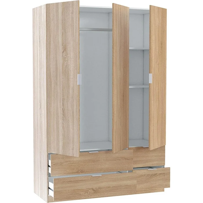 Armadio 3 ripiani e 4 cassetti rovere
