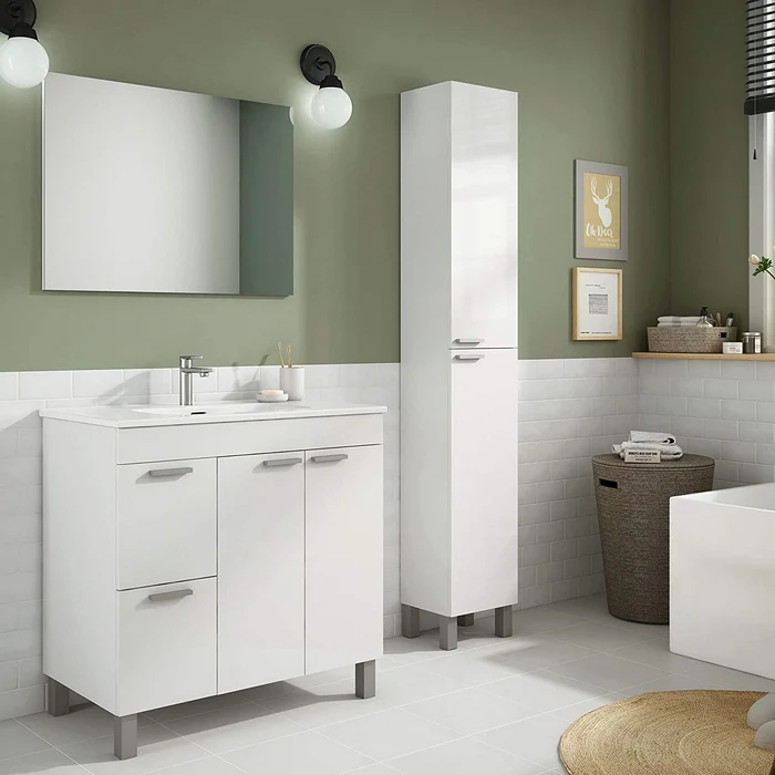 Mobile sottolavabo da bagno con 2 ante e cassetti con specchio