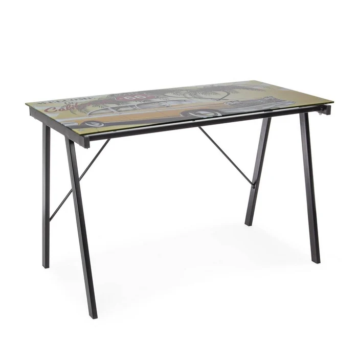 Scrivania con piano in vetro decorato - Young