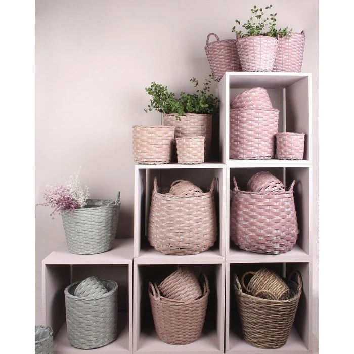 Vaso tondo in legno con 2 manici rosa - Audrey