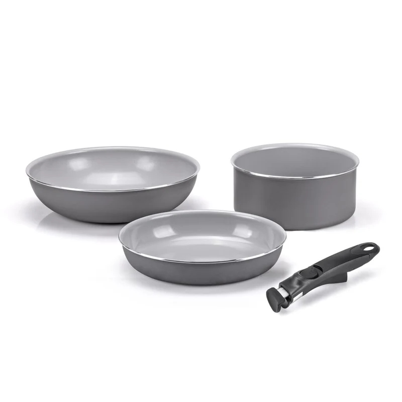 Moneta Melodia Set da 3 pezzi Melodia Minispace: Padella 24 cm, Wok 28 cm, Casseruola 20 cm, 1 manico removibile