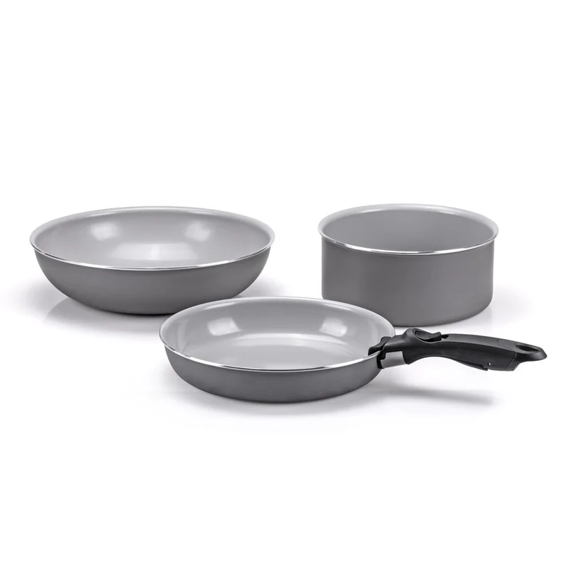 Moneta Melodia Set da 3 pezzi Melodia Minispace: Padella 24 cm, Wok 28 cm, Casseruola 20 cm, 1 manico removibile