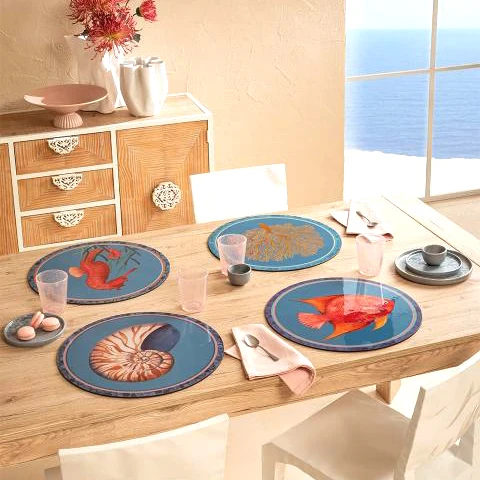 Set 4 Tovagliette tonde rigide Mare blu L'oca Nera