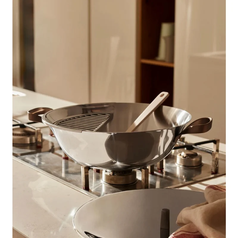 Alessi Wok acciaio cm 34 con griglia e coperchio Edo PU308
