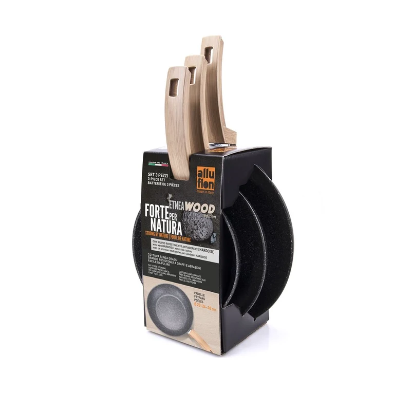 Alluflon ETNEA WOOD Set fi Padelle 20-24-28cm