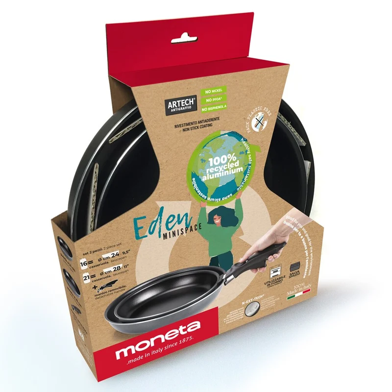 SET DI PADELLE 24 - 28CM CON MANICO REMOVIBILE MONETA EDEN
