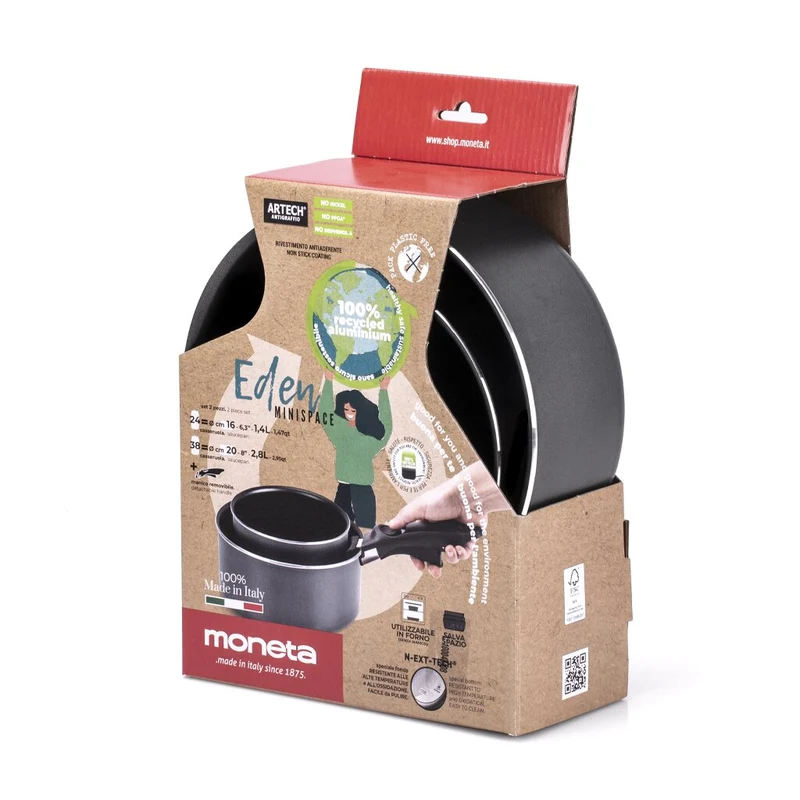 SET DI CASSERUOLE 16 - 20CM CON MANICO REMOVIBILE MONETA EDEN