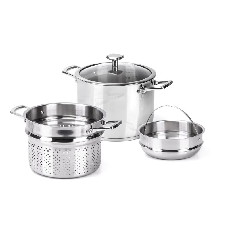 PENTOLA 24CM CON SCOLAPASTA E CESTELLO VAPORE MONETA ACCORDO INOX