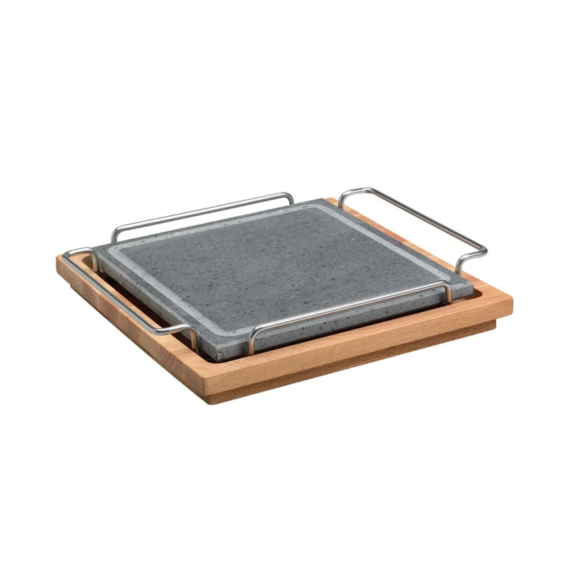 Pietra quadrata cm 25 x 25 con supporto inox e basamento legno
