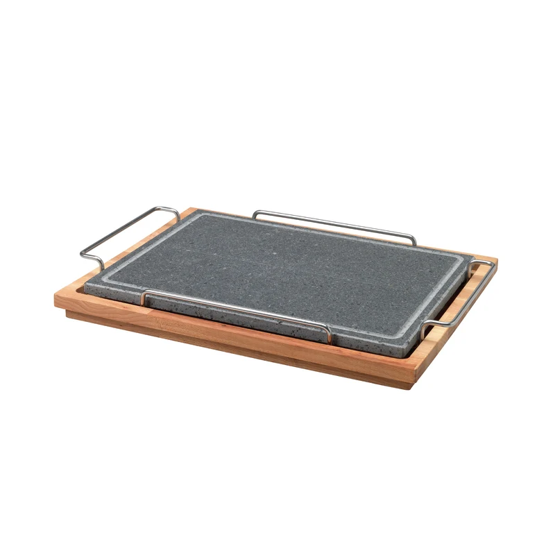 Pietra rettangolare cm 29 x 40 c/supporto inox e basamento legno