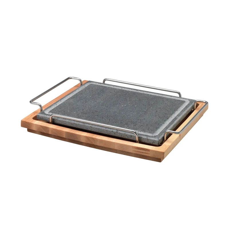 Pietra rettangolare cm 25 x 30 c/supporto inox e basamento legno