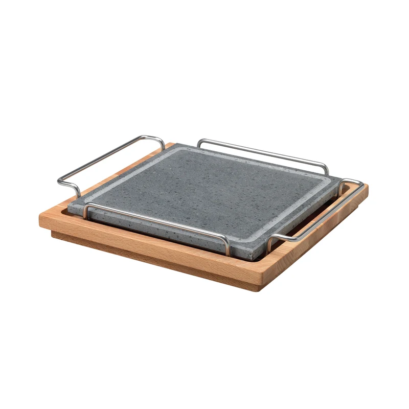 Pietra quadrata cm 25 x 25 c/supporto inox e basamento legno