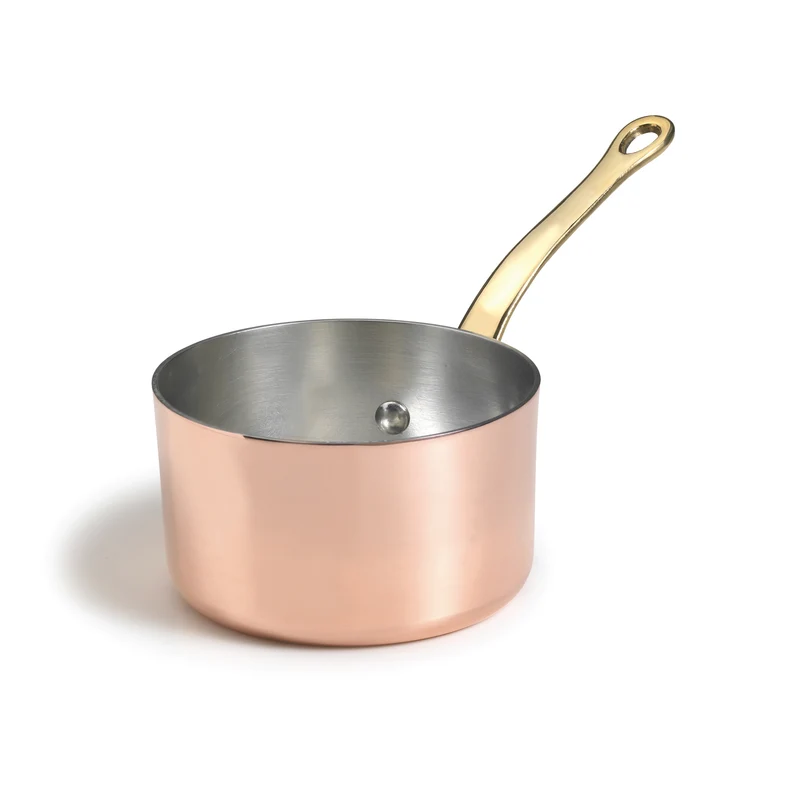 Casseruola Alta di Rame Stagnato con 1 Manico in Ottone Cm 12