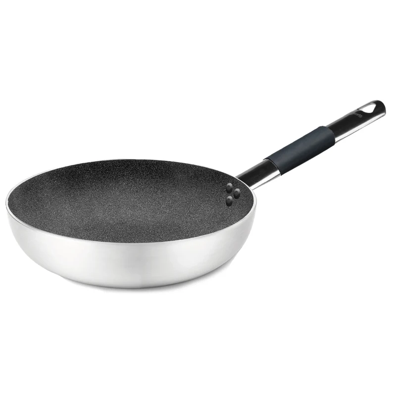 Padella svasata alta in alluminio antiaderente - shark skin - con un manico tubolare inox cm. 24