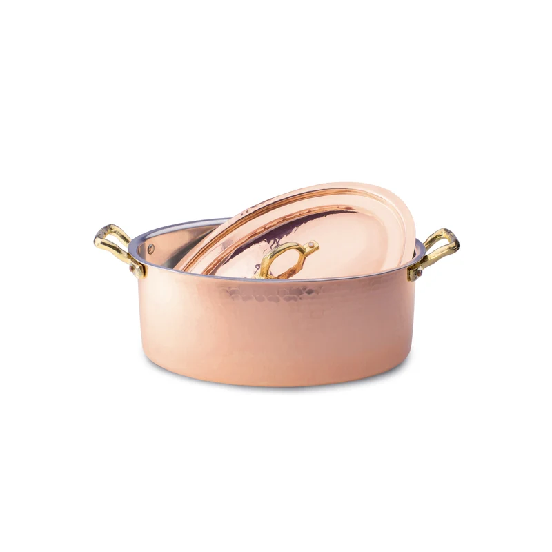 Casseruola ovale in rame martellato stagnato 2mm - cm. 30