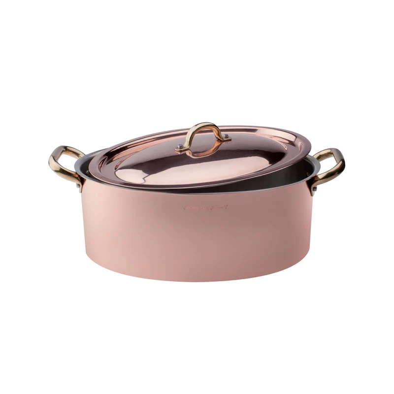 Casseruola ovale in rame liscio stagnato a mano 2mm 30 cm