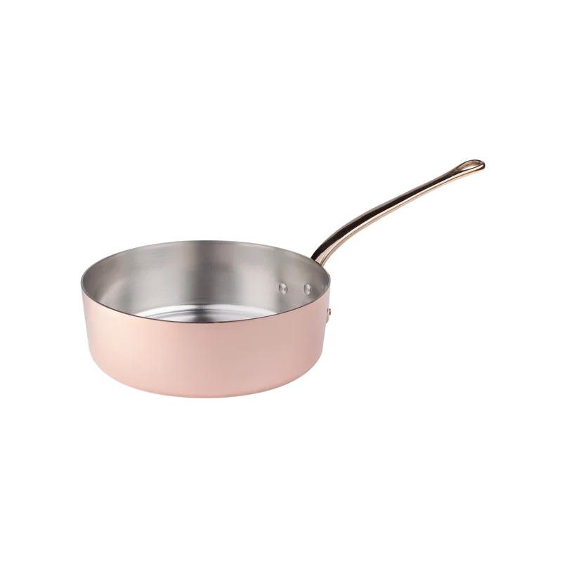 Casseruolino basso in rame stagnato manico in ottone cm 24