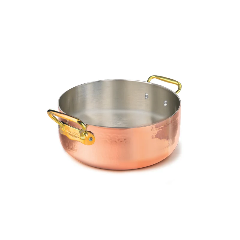 Casseruola Bassa in rame martellato stagnato a mano 2mm cm 24
