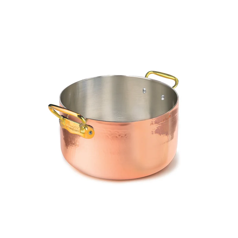 Casseruola Alta in rame martellato stagnato a mano 28cm