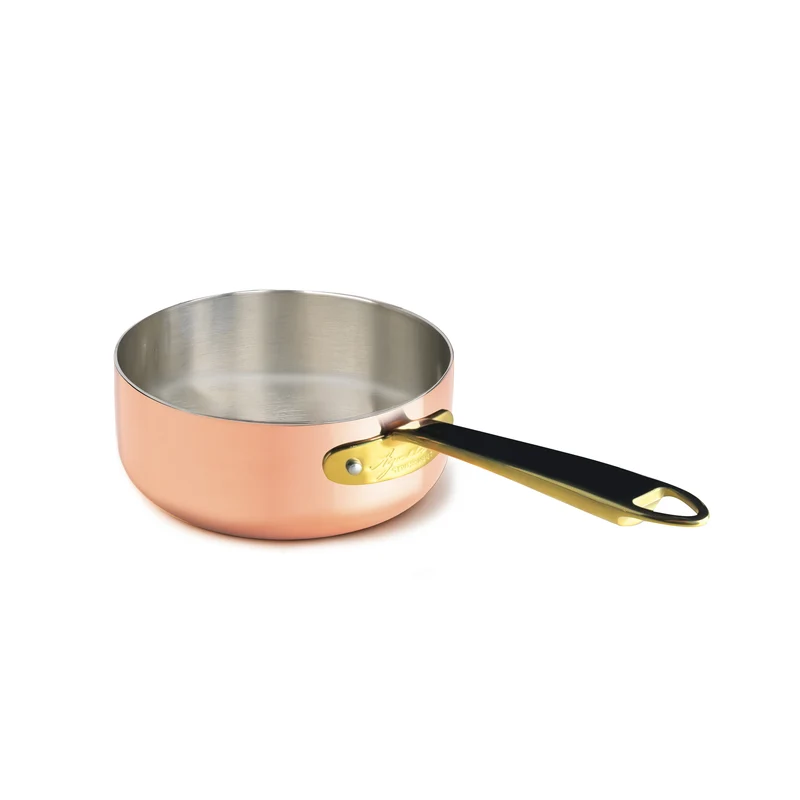 Casseruola Bassa Rame Stagnato 1 Manico Inox Pvd Ottone Cm. 20