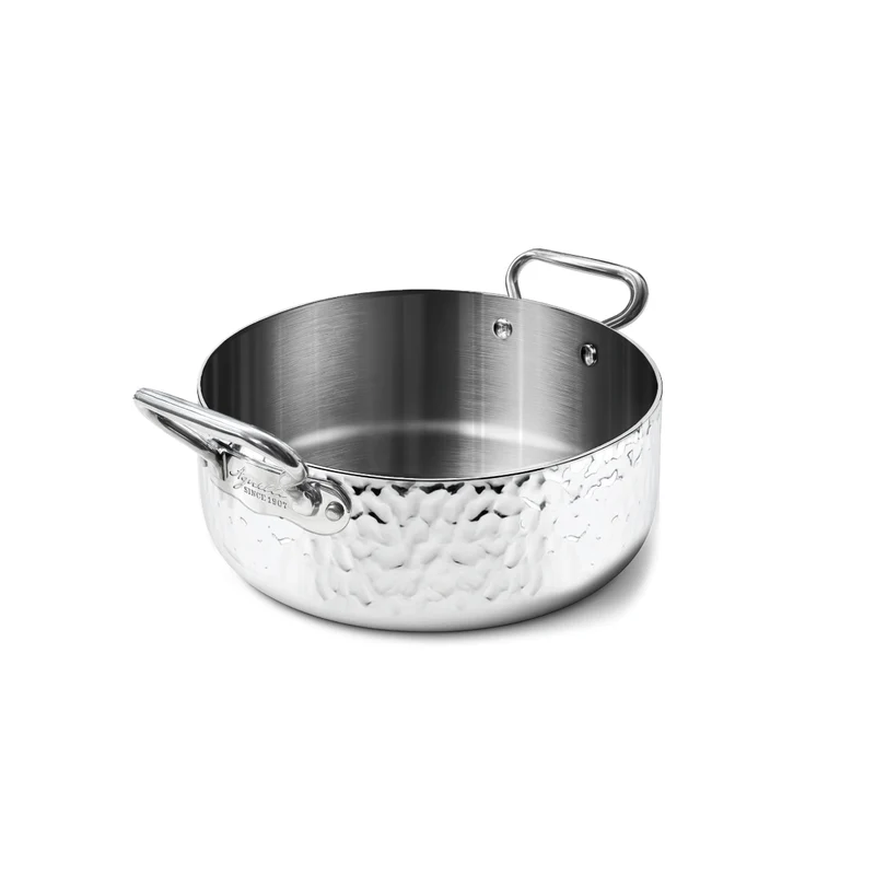 Casseruola Bassa Aluinox Martellato 3Ply 2/Manici 1907 Cm 28