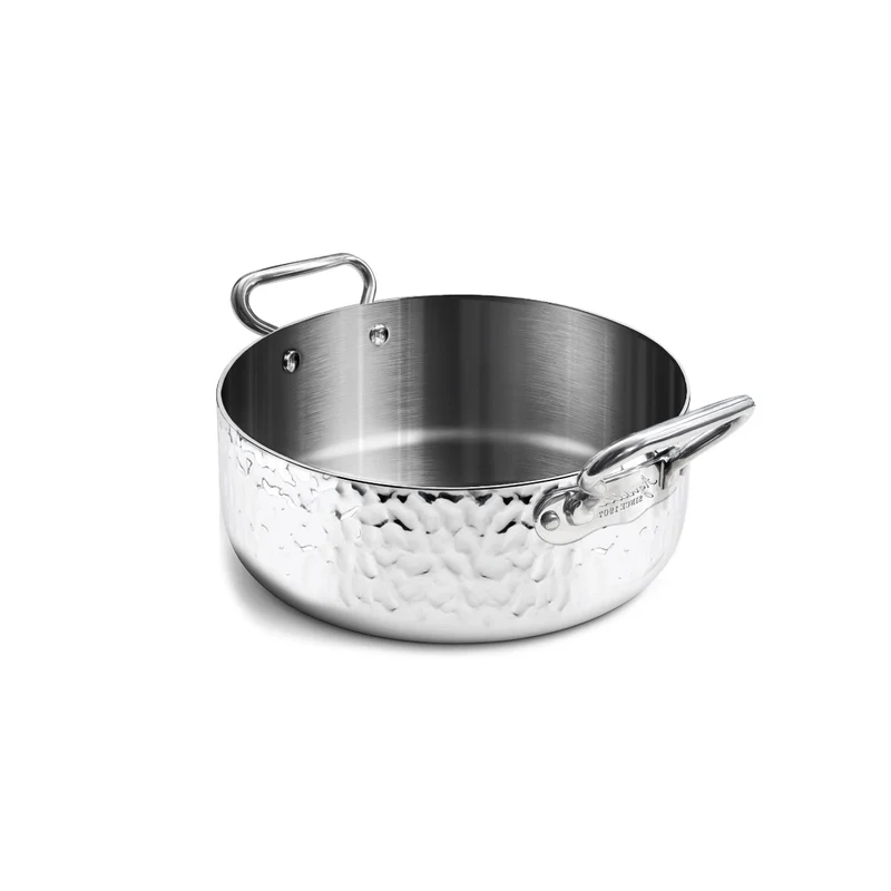 Casseruola Bassa Aluinox Martellato 3Ply 2/Manici 1907 Cm 28