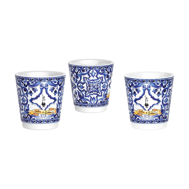 Set Moka Express Blu Mediterraneo 6 tz, 3 bicchierini di porcellana e 3 palettine
