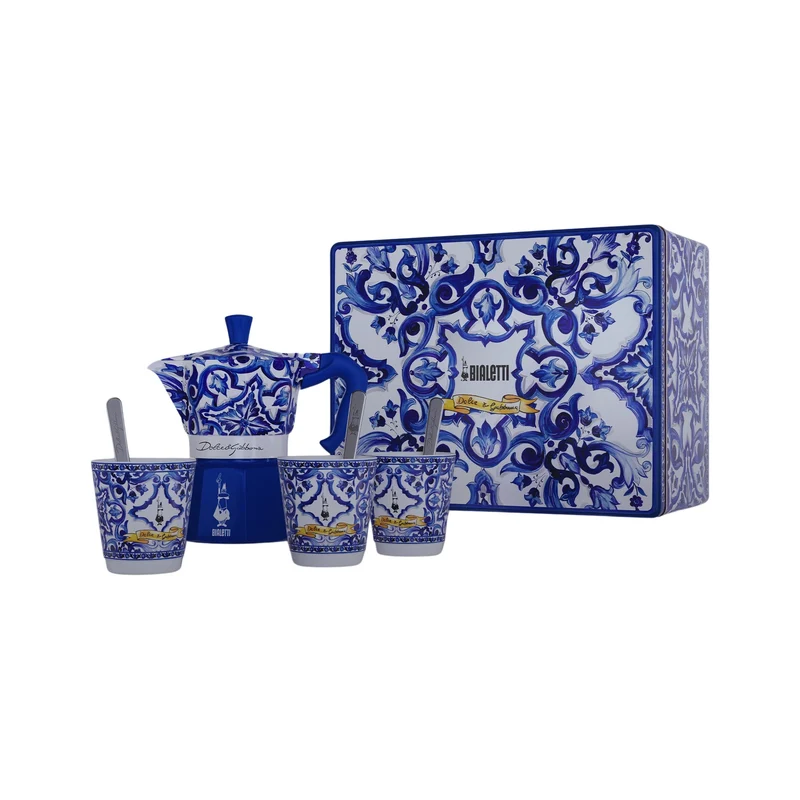 Set Moka 3 tazze 3 bicchierini e 3 palette Blu Mediterraneo