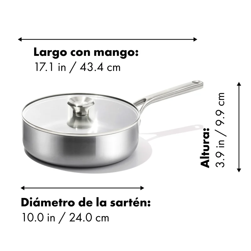 Sartén tipo saute 3PLY de acero inoxidable con tapa Mira OXO