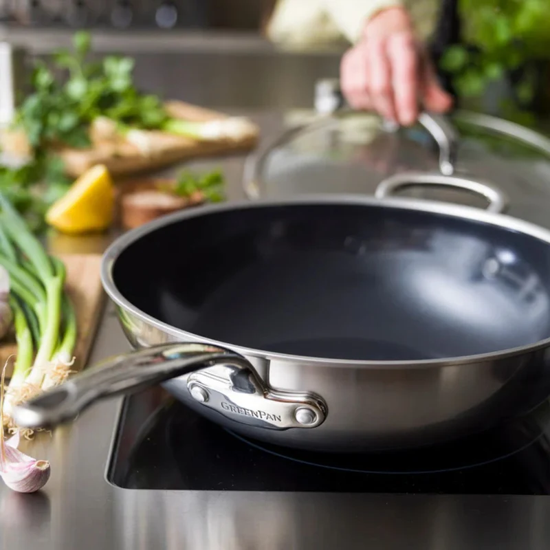 Wok cerámico con exterior de acero inoxidable Premiere GreenPan