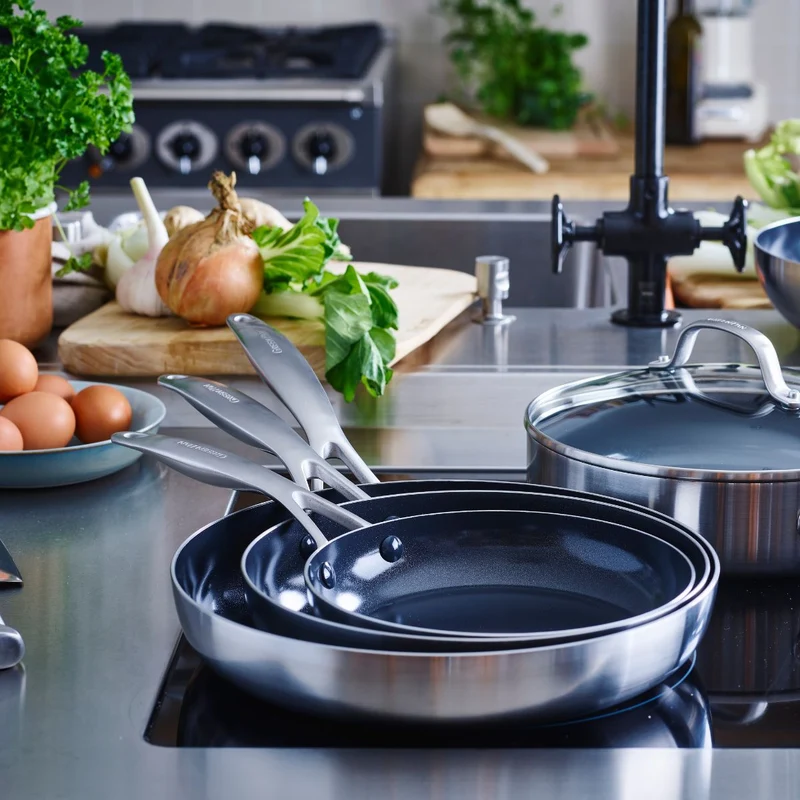 Set de 2 sartenes cerámicas con exterior de acero inoxidable Geneva GreenPan
