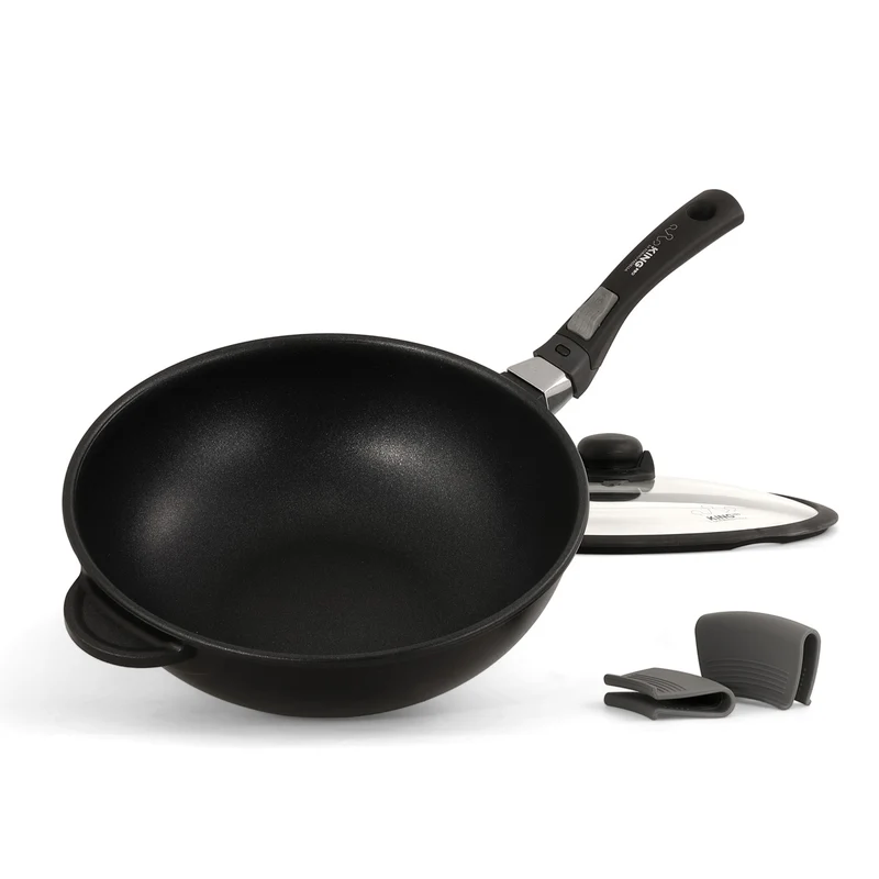 Padella wok antiaderente ad induzione da 32 cm con coperchio - King Pro