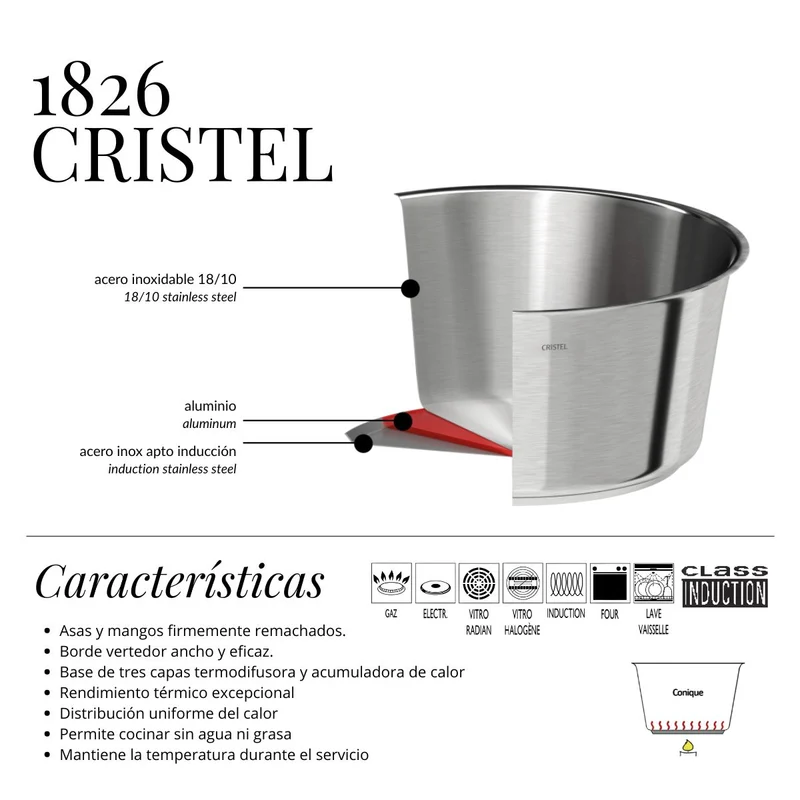 Cazo de acero inoxidable 1826 Cristel