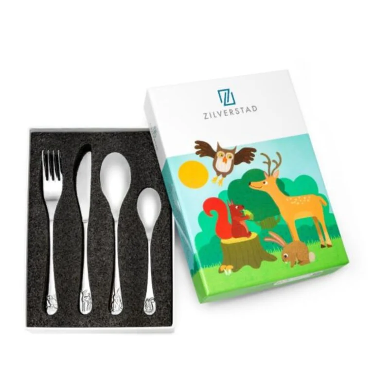Cubertería de 4 piezas de acero inox Forest Animals Zilverstad