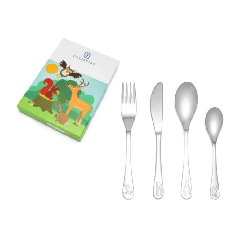 Cubertería de 4 piezas de acero inox Forest Animals Zilverstad